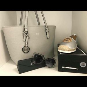 Set of bag shoes sunglasses